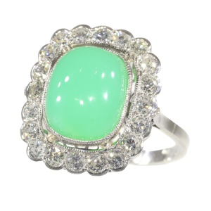 Vintage Fifties diamond and chrysoprase platinum engagement ring